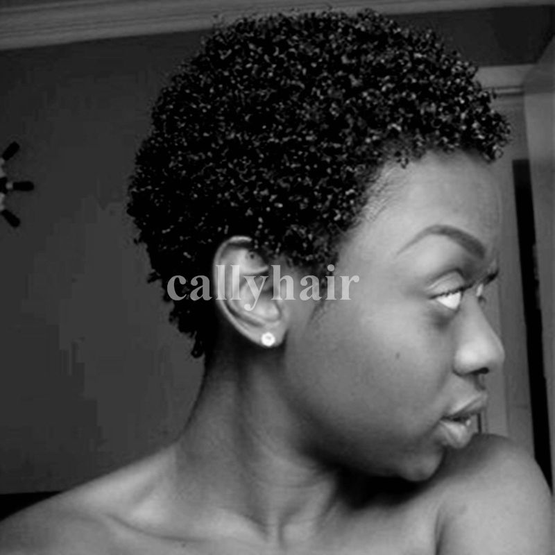 Kinky Curl Natural Color Short Hair Wig Deyable Natural Color