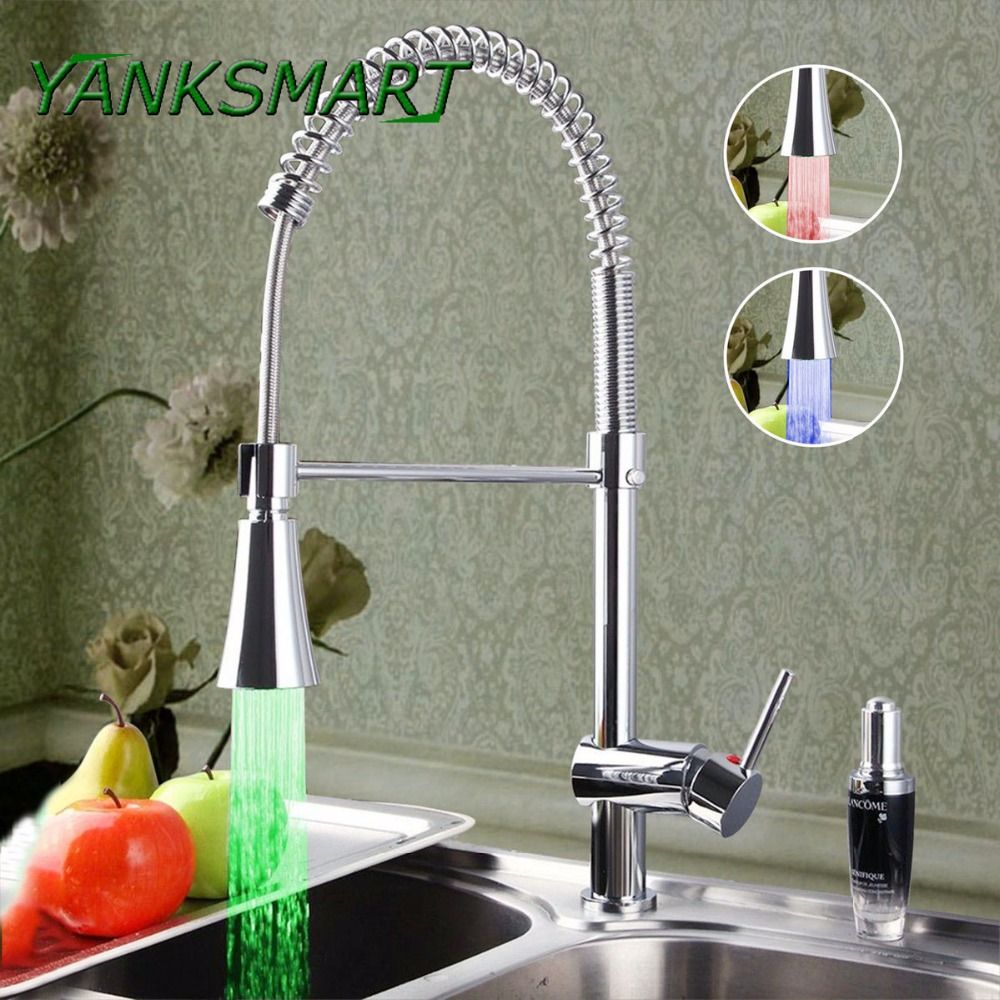2019 Yanksmart Led Light Kitchen Pull Down Swivel Chrome Brass