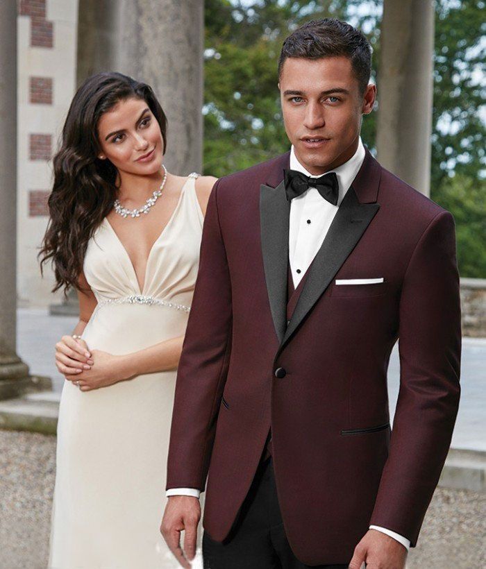 Burgundy Mens Suits Slim Fit Groomsmen Wedding Tuxedos