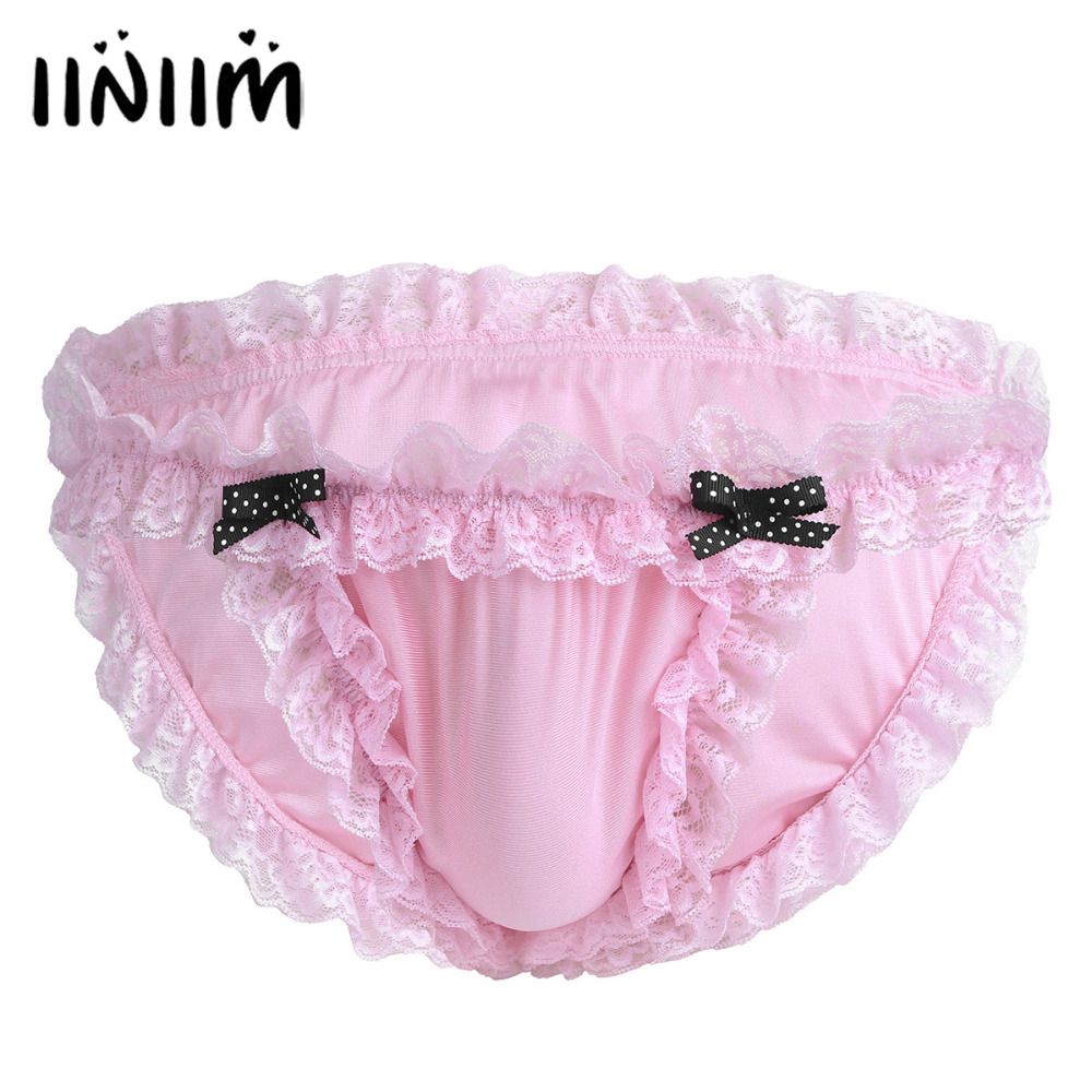 iiniim Mens High-Waisted Floral Lace Bikini Briefs Underwear Sissy Pouch Panties 