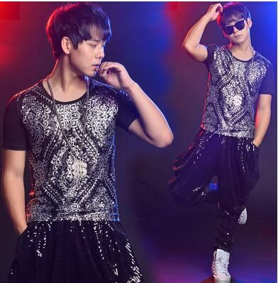 2019 Original Men Sequin Vest Camiseta Hombre Personalized Singer