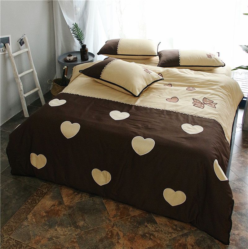 Pink Brown Egypt Cotton Soft Bedclothes Girls Cute Bedding Sets Queen King Size Doona Quilt Duvet Cover Bed Sheet Set Yellow Comforter Sets Gray