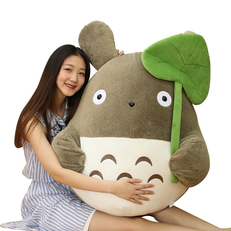 totoro plush with lotus leaf