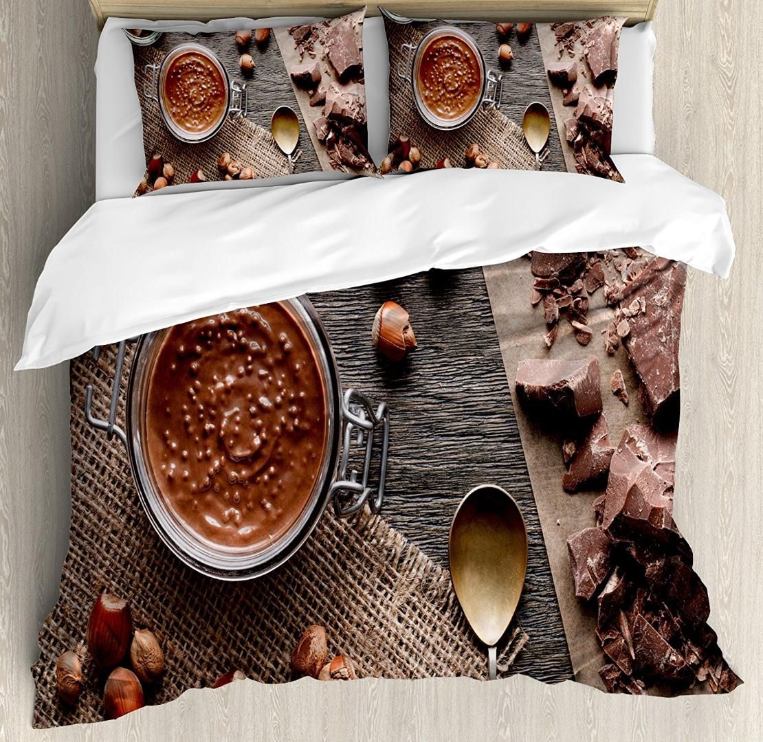 Modern Duvet Cover Set Natural Chocolate Cocoa Cream Image Art