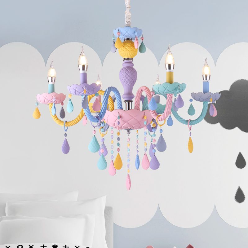 Modern Led Chandelier Lights Kid Room Colorful Crystal Metal Light