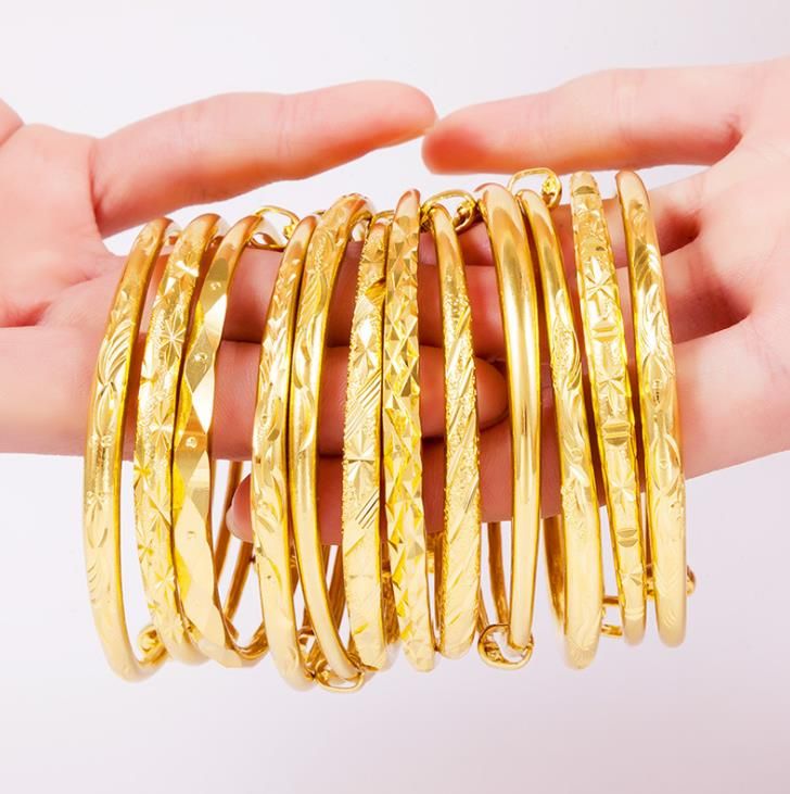 Classic 18k Gold Plated Brass Women Bangle Bracelet 10 Styles Placer
