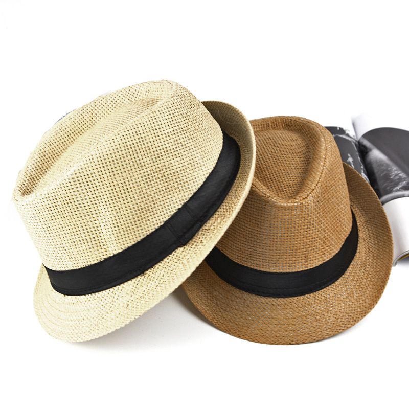 Hat Straw Unisex Beach Hat Fashion Summer Leisure Sun Cap Panama Black Red Decorative Belt Jazz Sun Hat Fashion 
