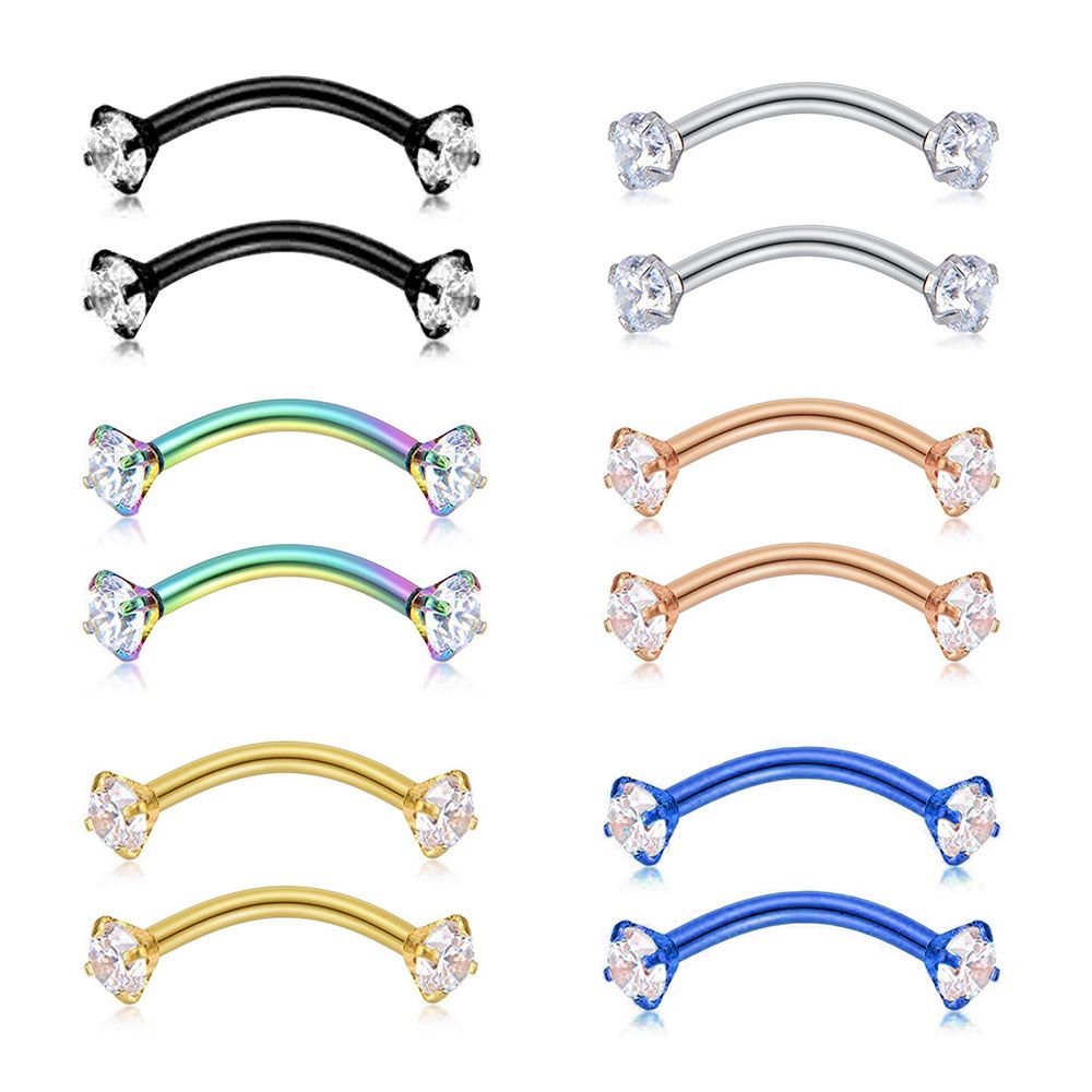 2020 Tragus Earring Internally Cubic Zircon Stainless Steel Curved Barbell Piercing Eyebrow Ring