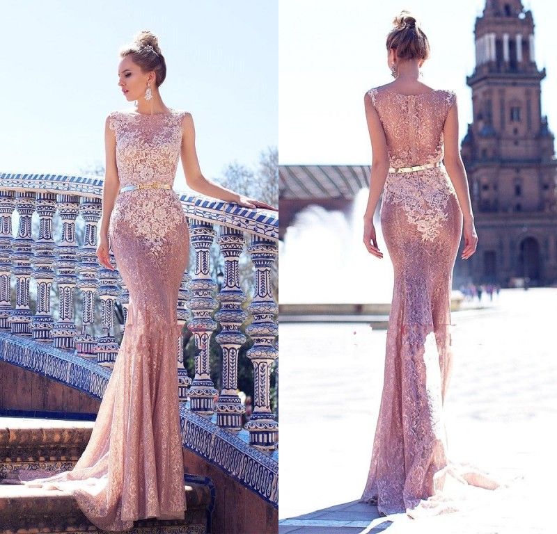 pink lace mermaid dress