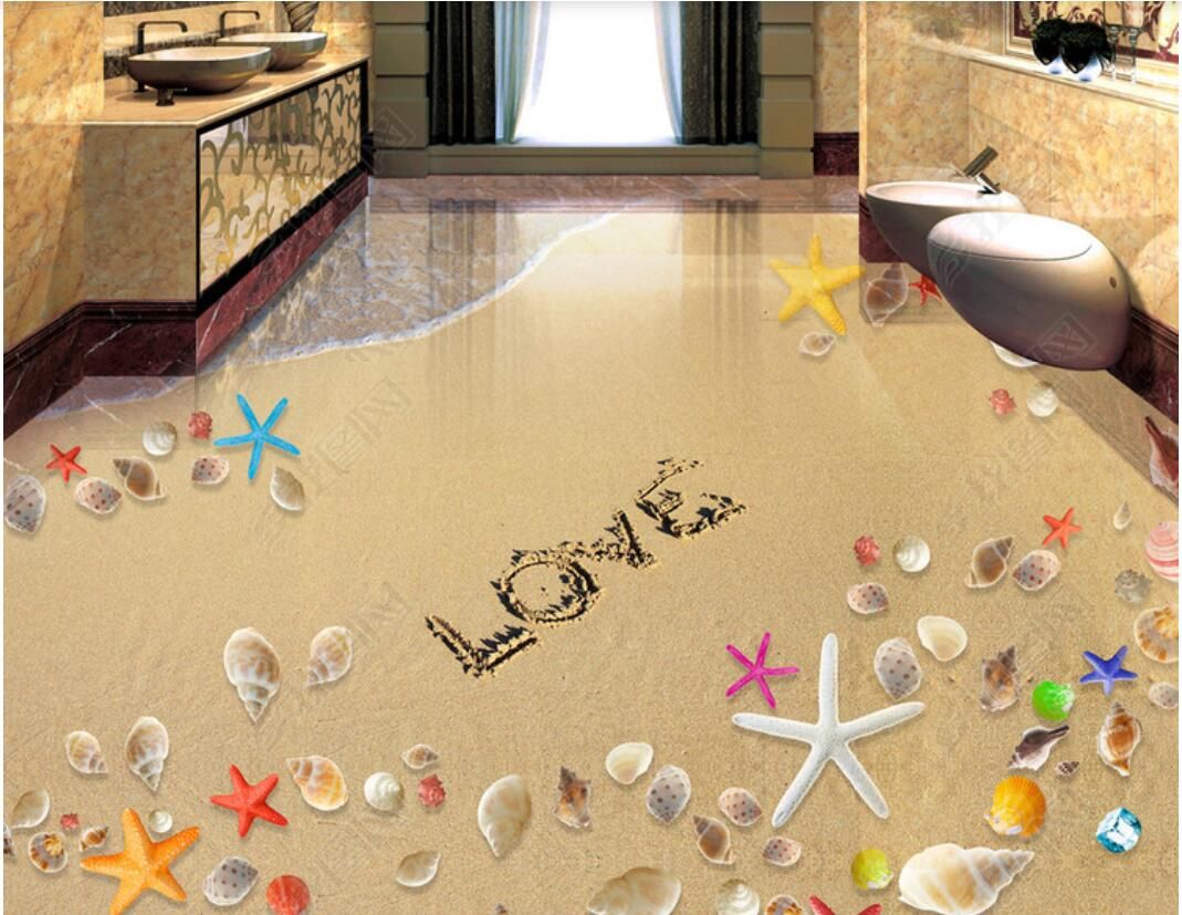 Satin Al 3d Pvc Doseme Ozel Fotograf Su Gecirmez Zemin Duvar Stickerromantik Plaj Denizyildizi Kabuklu Kabuk Banyo 3d Zemini Kat 3d Duvar Kagidi Tl204 63 Tr Dhgate Com