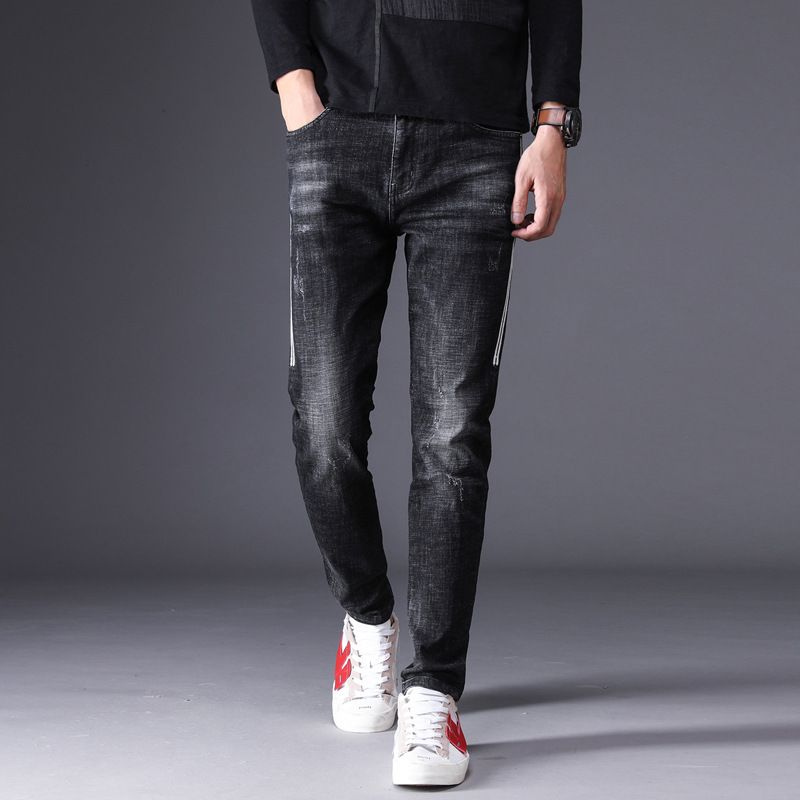 Acquistare I Nuovi Pantaloni Da Uomo Degli Uomini Del Jeans Neri Grigi  Della Striscia Bianca Allingrosso Giovani Piccoli Pantaloni Diritti Della  Gamba Giovani Maschii Economico | Consegna Veloce E Qualità | It.Dhgate