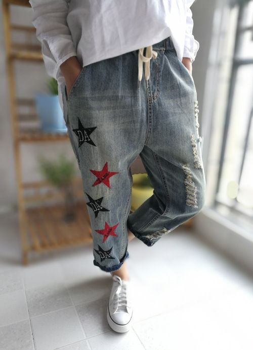 Compra Pantalones De Mezclilla Bordados De Las Mujeres De Verano De  Primavera Pantalones De Mezclilla De Las Señoras De Las Estrellas De Las  Letras De Las Muchachas De Los Pantalones Vaqueros Del