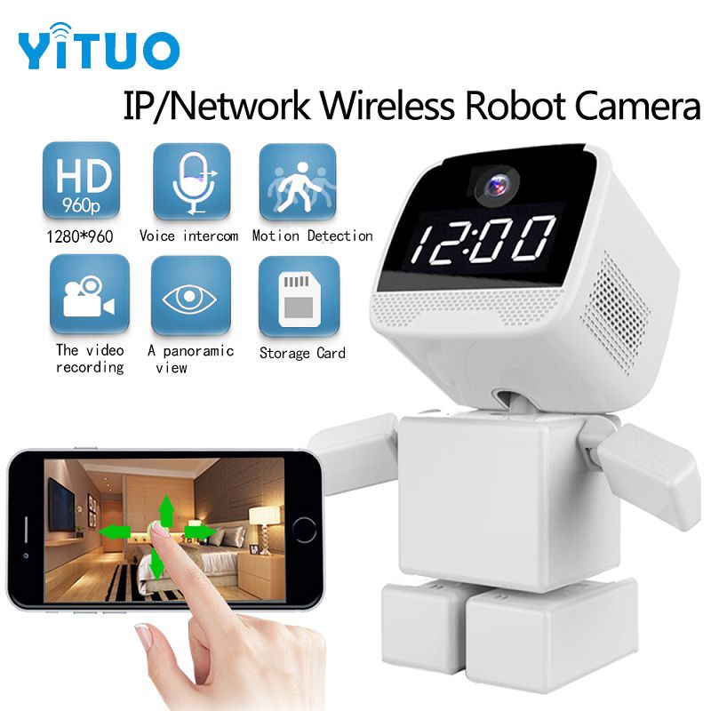 Wireless Robot 960P IP Camera WIFI Clock Network CCTV HD Baby Monitor