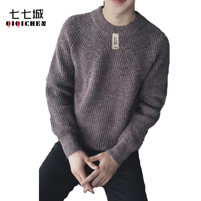 Mens Sweaters Japanese Style Round Neck 