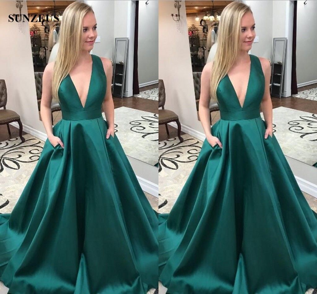Großhandel Sexy Tiefem V Ausschnitt Abendkleider A Linie Tank Lange Dunkelgrün Satin Party Kleider Frauen Abendkleid Einfach Von Sunzeusdress, 12,12 Großhandel Sexy Tiefem V Ausschnitt Abendkleider A Linie Tank Lange Dunkelgrün Satin Party Kleider Frauen Abendkleid Einfach Von Sunzeusdress, 12,12