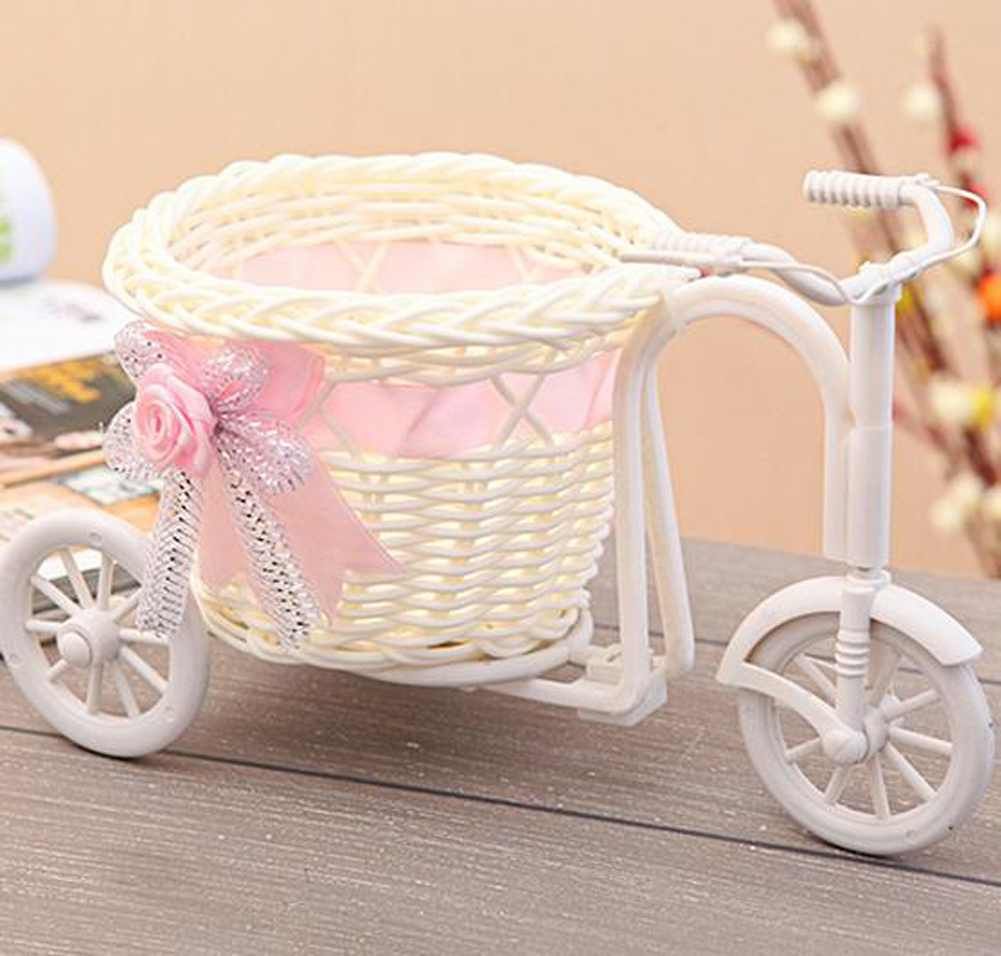 Pink Bike Rattan Vase Basket Flowers Meters Bowknot Flower Vase