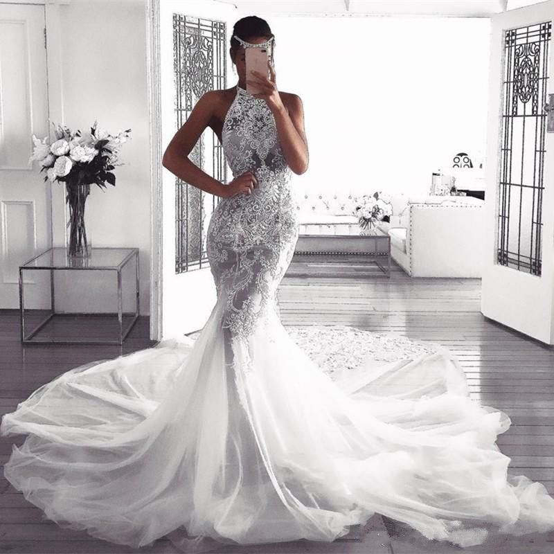 halter neck mermaid wedding dress