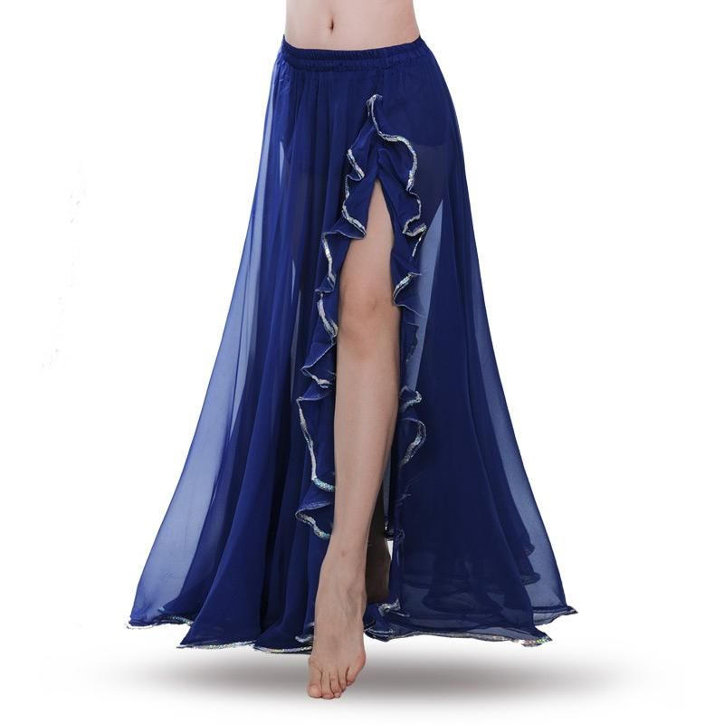 Falda de la gasa de la danza del vientre de las mujeres Traje de la danza del vientre profesional ondula el vestido de falda con la raja Carnival Bollywood Color 10