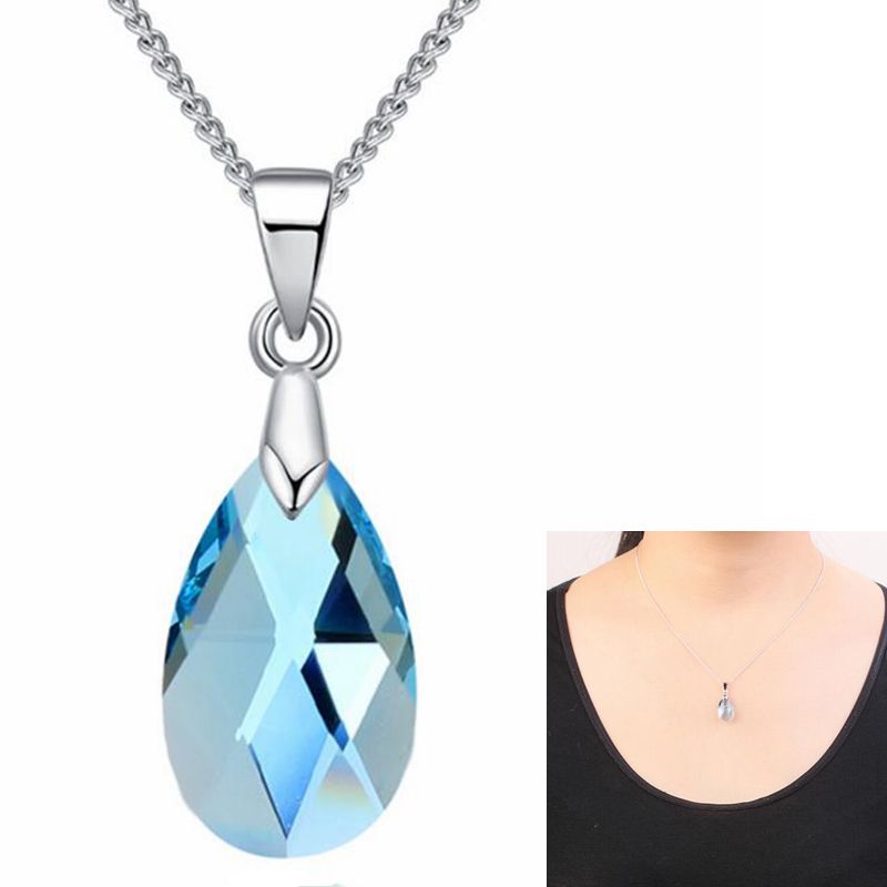 Whole Fashion Blue Crystal Water Drop Pendant Necklace From Swarovski Elements Women High Quality Jewelry 27377 Chenli123 5 44 Dhgate Com - Swarovski Water Drop Pendant Necklace