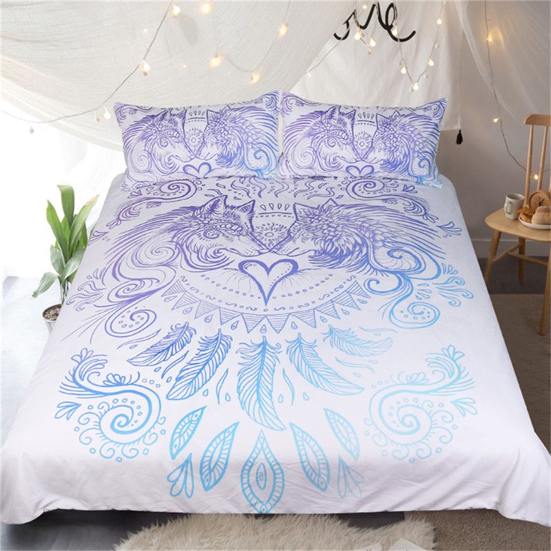 2018 New Wolves Heart By Sunimaart Bedding Set Blue And White