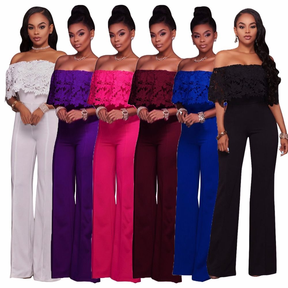 black lace off the shoulder jumpsuit