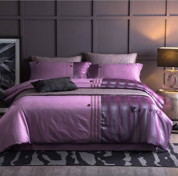 Simple Style Striped Purple Color Bedding Set King Comforter Set