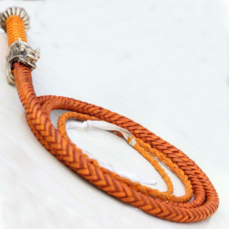 Real Leather Braided 4 Slapper Crop Flogger Whip Dragon Tail For Spanking