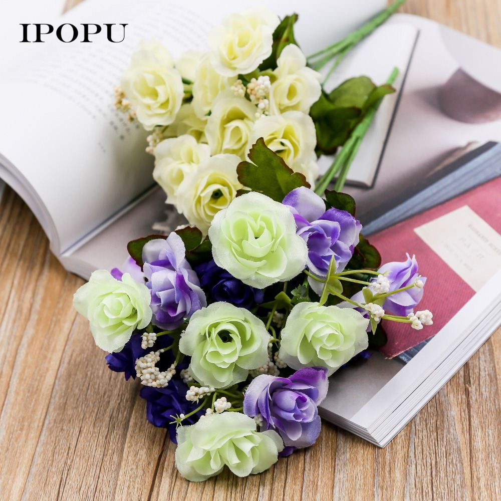 Nouveau 18 têtes de faux soie fleurs bouquet artificielle rose mariage floral decorplant
