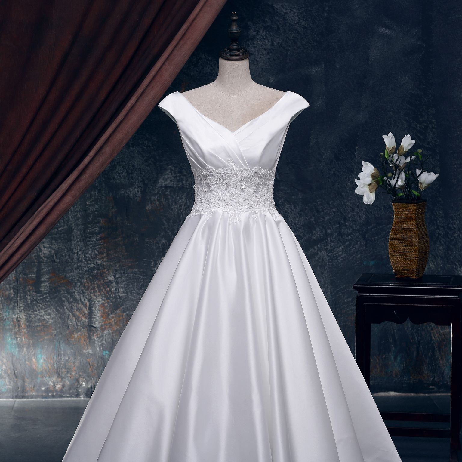 Discount Tea Length Satin Wedding Dresses Vintage Wedding Dress