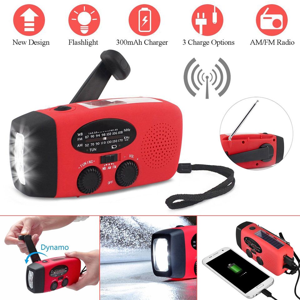 Mini AM//FM Solar Dynamo Powered Radio Hand Crank 3 LED Flashlight Phone Charger