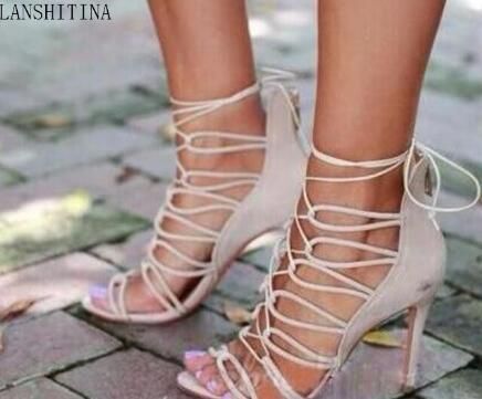 beige caged heels