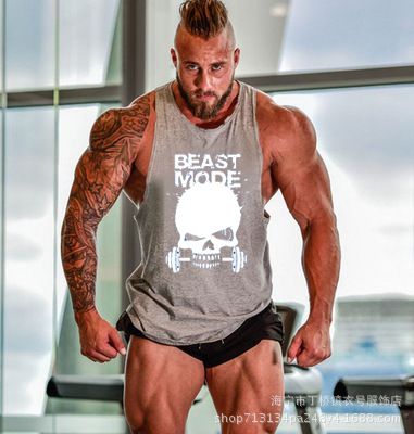 2019 Mens Cotton Vestlarge Squat Muscle Bodybuilding Graphic Bone