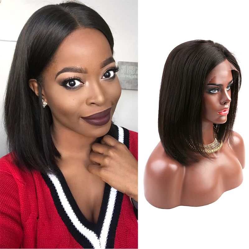 Full Lace Front Wigs For Black Women 150 Density Brazilian Virgin Human Hair Weaves Straight Bob Medium Cap Middle Part Bob Bellahair Full Lace Wigs