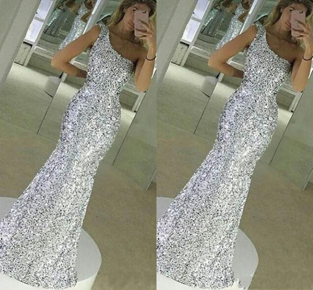 silver bling prom dress
