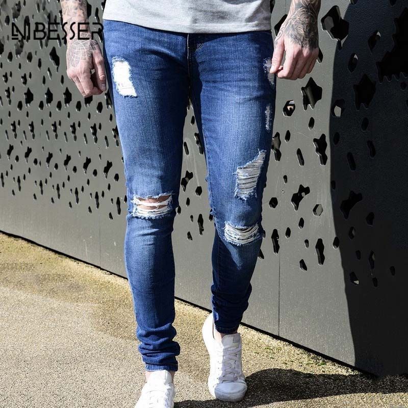 Compra Nibesser Brand Fashion Hole Jeans Pantalones Hombres Más Tamaño Slim  Denim Pantalones Derecho Blanco Blanco PANCIL HOMBRES PANTALON Barato |  Entrega Rápida Y Calidad | Es.Dhgate