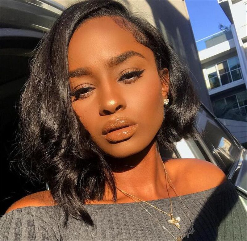 Natural Short Human Hair Wig Glueless Full Lace Wigs Brazilian