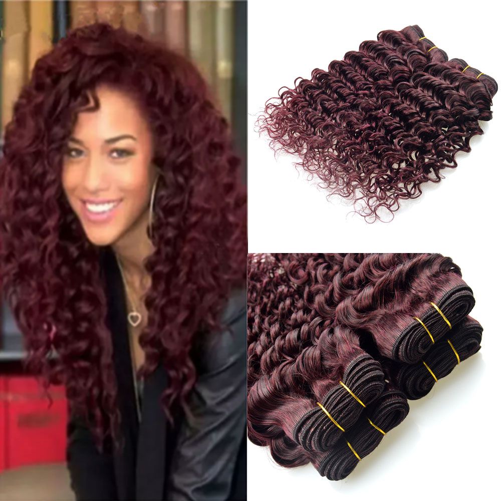 Peruvian Deep Wave Curly Hair Burgundy Weave 3 Bundles 100 Human