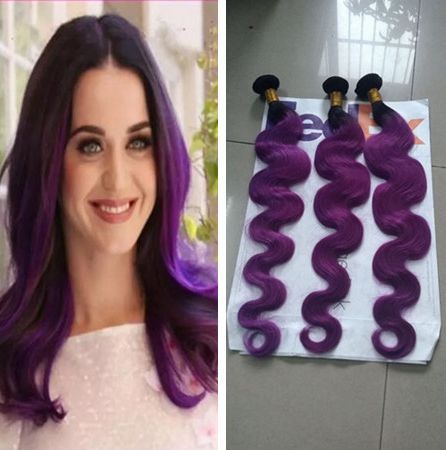 Peruvian Ombre Human Hair Body Wave Black And Purple Two Tone Hair
