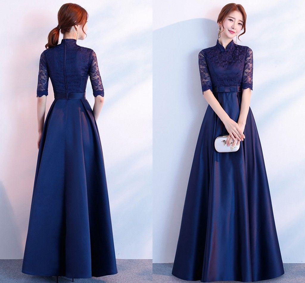 2018 Elegant Navy Blue Dress Female Vestidos Dresses Women Plus