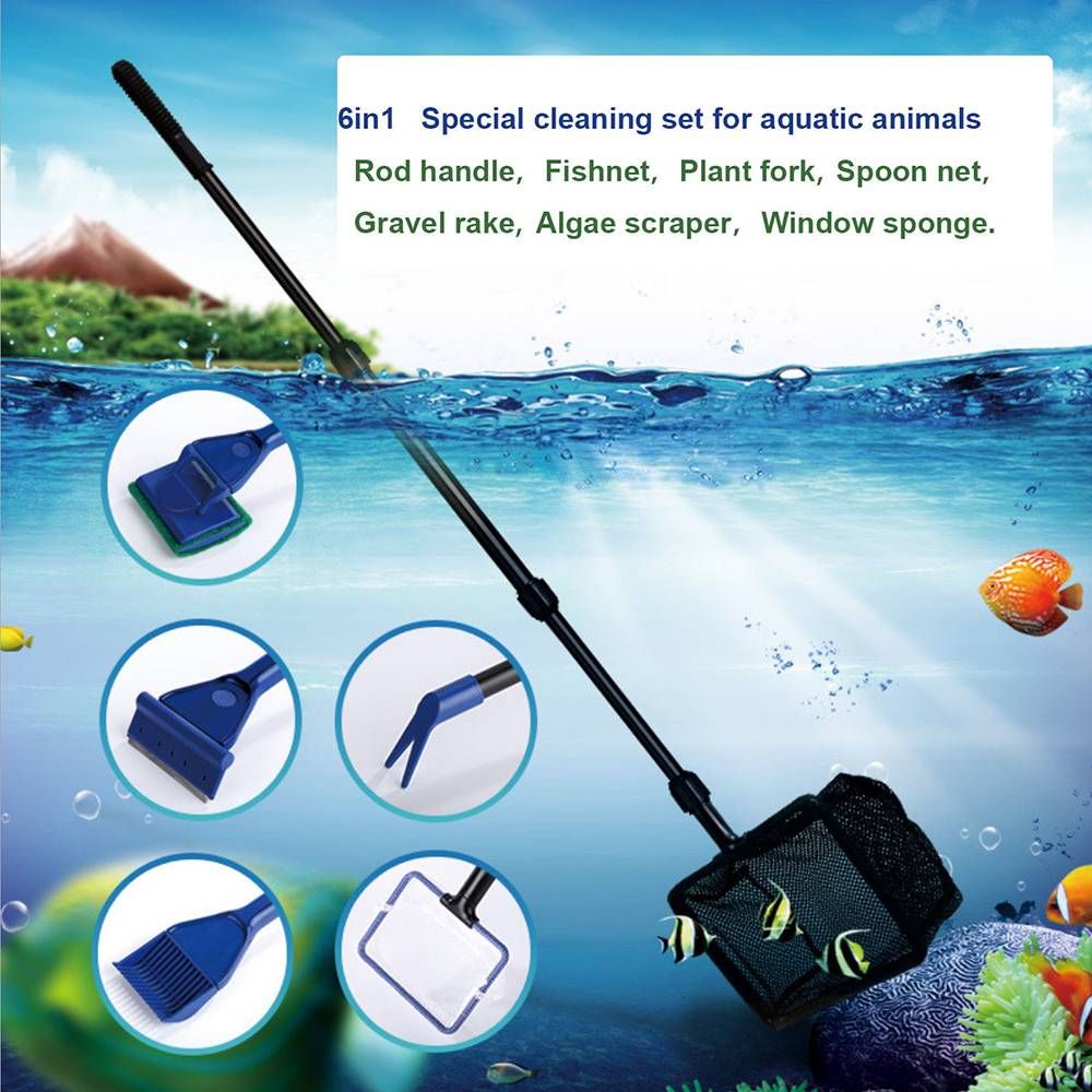 Forchetta per Piante 8 in 1 Kit di Pulizia per Acquario Spazzola in Spugna Raschietto per Alghe Rastrello per Ghiaia Kit Strumenti per Piante Acquario Pinzette in Acciaio Inossidabile