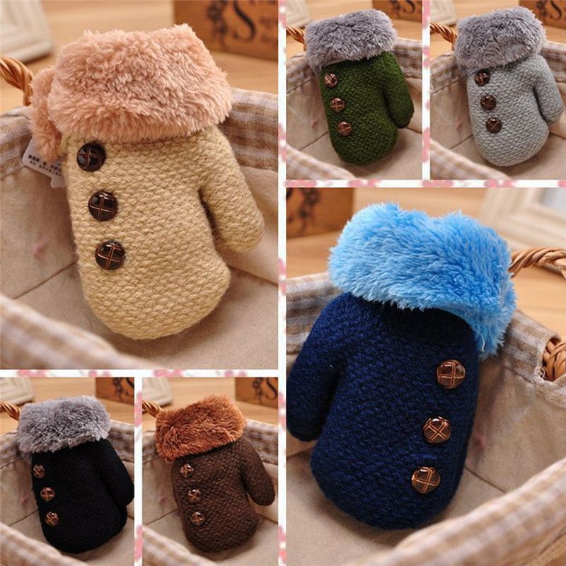 Winter Baby Mittens Girls Boys Cotton Baby Wanten Warm Stretchy Knitted