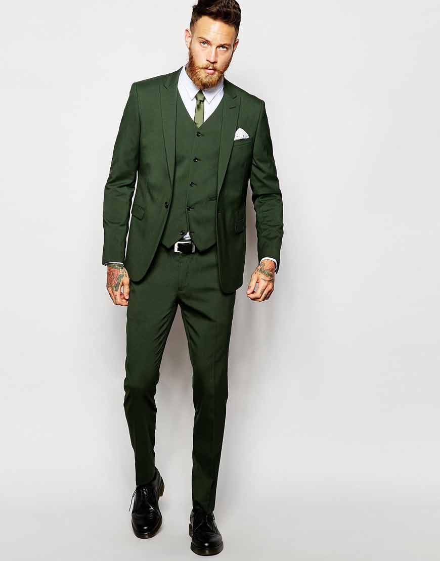 Compre Padrinos De Boda Populares Pico De Solapa Novio Esmoquin Verde  Militar Trajes De Hombre Boda / Fiesta De Graduación Mejor Hombre Blazer /  Novio Chaqueta + Pantalones + Chaleco + Corbata