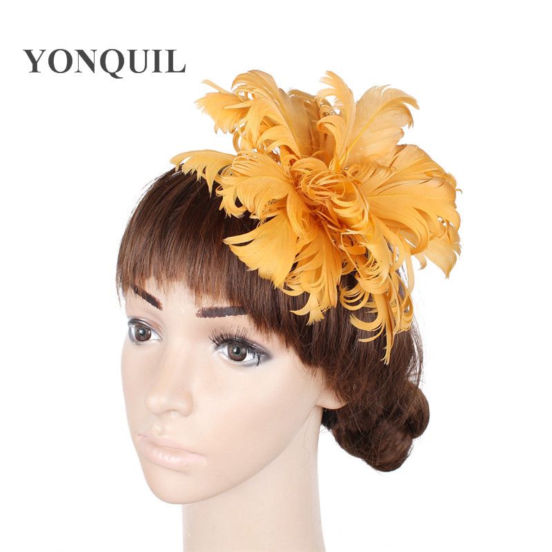 orange black feather fascinator hair clip headpiece brooch wedding party