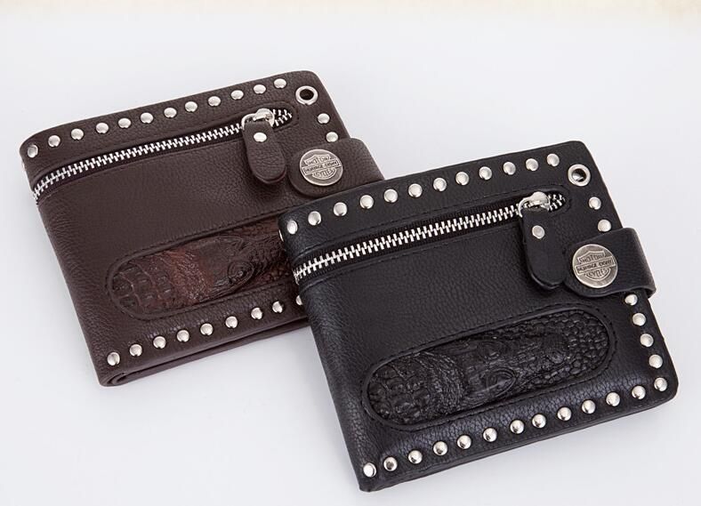 monedero estilo Punk Rock Cadena PU cartera para hombres remache cartera hombre de la tarjeta masculina embrague masculino