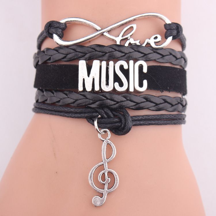 Vintage Leather Guitar Music Note Infinity Punk Bracelet New Fashion Jewelry S3 