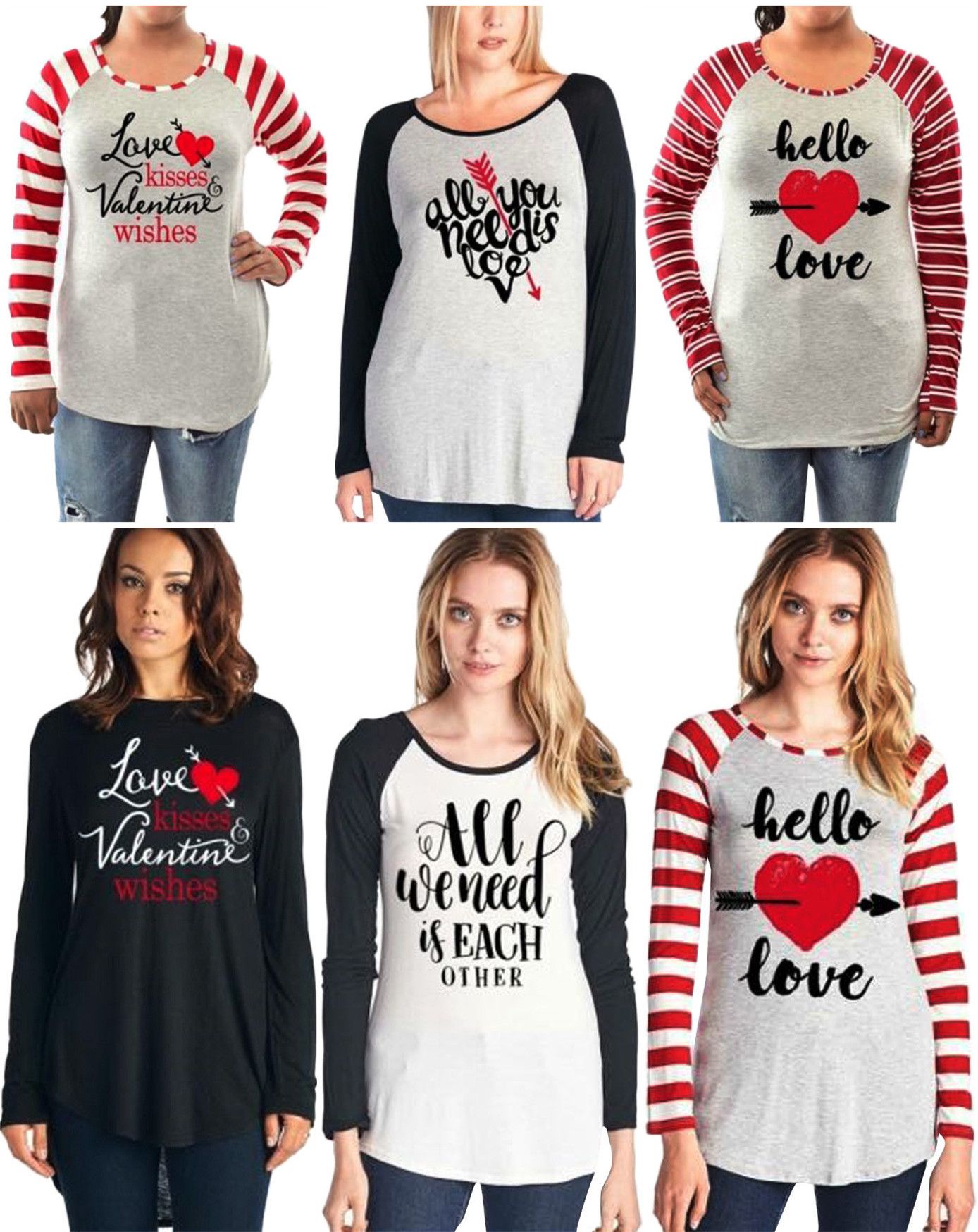Tops De Mujer Love Print Sueltos Raglán Manga Larga Manga La Tops De Mujer Love Print Sueltos Raglán Manga Larga Manga La