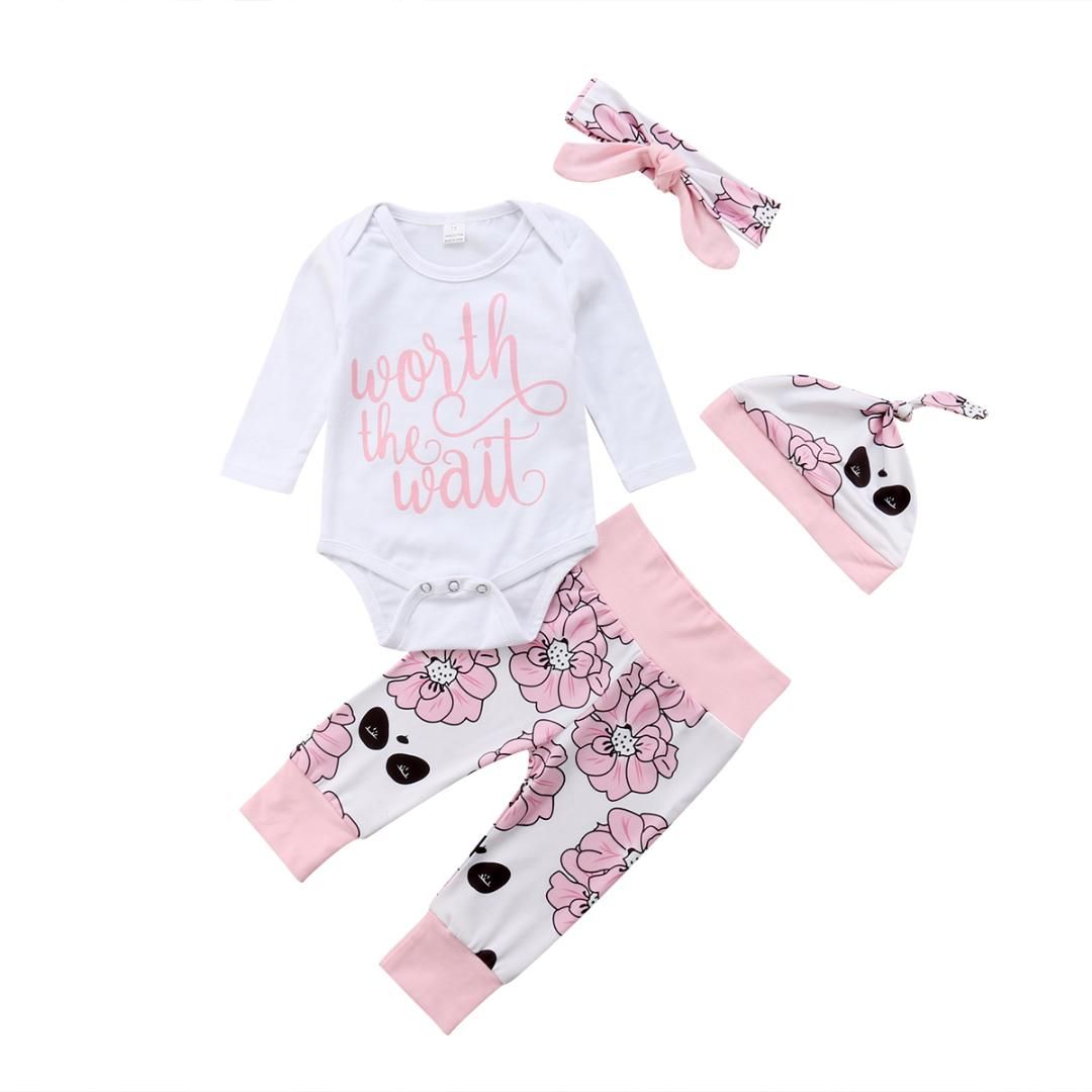 UK 4PCS Baby Kids Girl Top T-shirt Pants Leggings Hat Floral Outfits Set Clothes