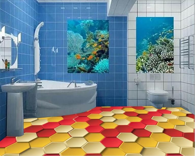 Custom 3d Photo Wallpaper 3d Stereo Red Octagon Bathroom Floor