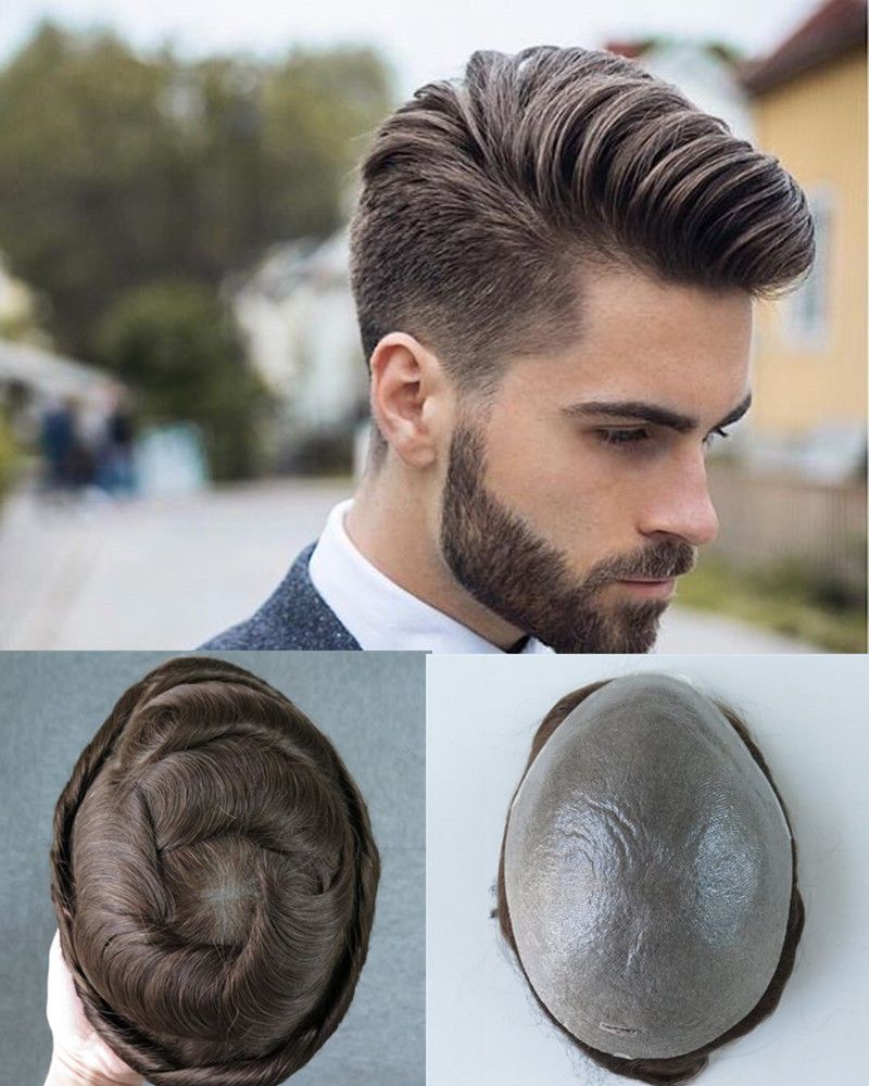 2020 8x10 Inch Full Pu Men Toupees Thin Skin Poly Human Hair Men