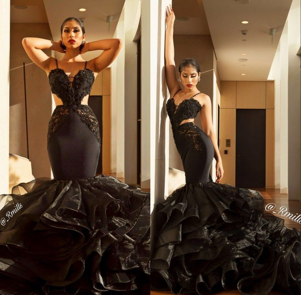 black lace prom dresses 2018